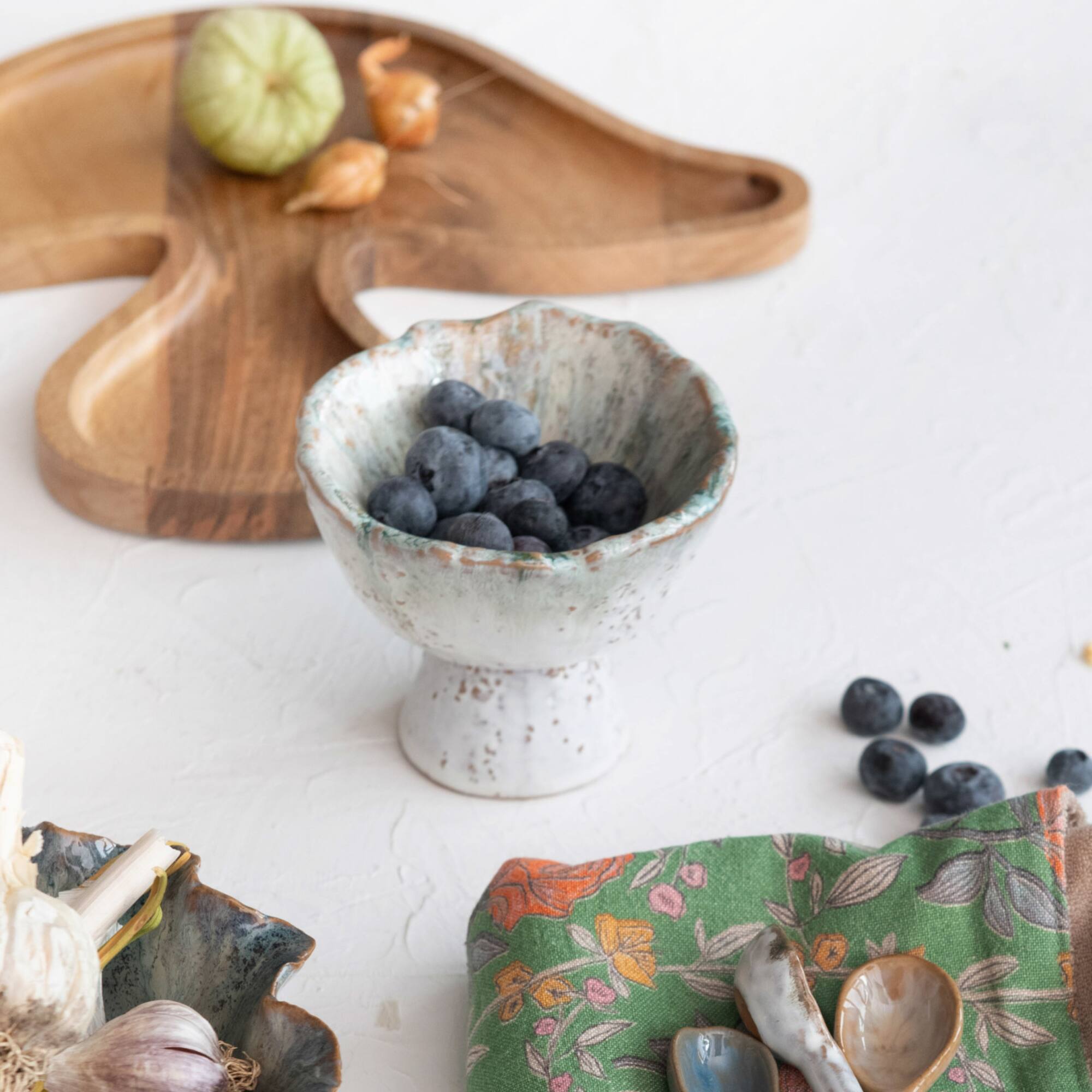 Hello Honey® 4.25" Green & Brown Stoneware Footed Bowl with Speckled Glaze